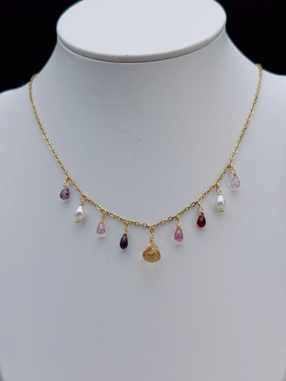 26X524 Handmade Freshwater Pearl High Quality Spinel Citrine Stainless Necklace